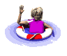 An animation of a person in the water waving for help