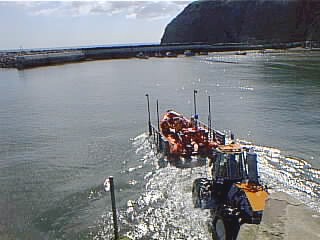 The Staithes Lifeboat into the water