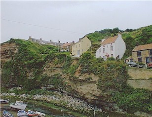 A view of Cow Bar Bank from the foot bridge, Staithes.